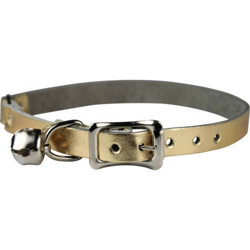 Omni Pet, Signature Leather Safety Stretch Cat Collar, 3/8 X 8-12 Inches,Metallic Gold