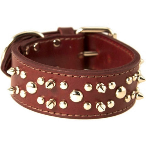Omni Pet, Latigo Leather Spike/Stud Dog Collar, 1.75 X 28 Inches,Burgundy