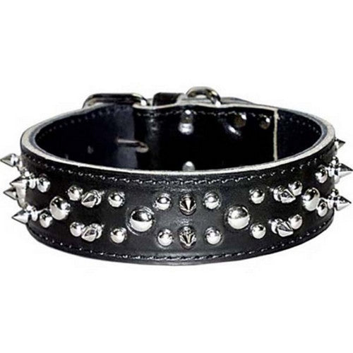 Omni Pet, Latigo Leather Spike/Stud Dog Collar, 1.75 X 24 Inches,Black