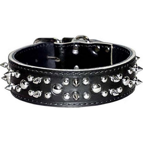 Omni Pet, Latigo Leather Spike/Stud Dog Collar, 1.75 X 28 Inches,Black