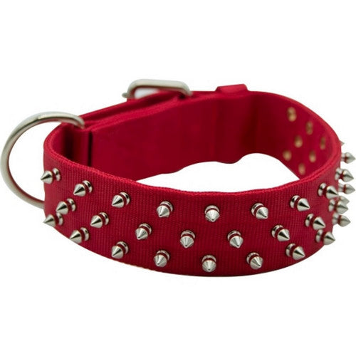 Omni Pet, Bravo Nylon Spiked Dog Collar, 25 Inches,Red