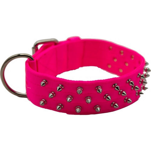 Omni Pet, Bravo Nylon Spiked Dog Collar, 25 Inches,Neon Pink