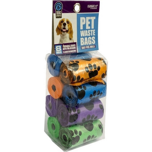 Multipet, Multipet Paw Print Waste Bags, 8 Pack