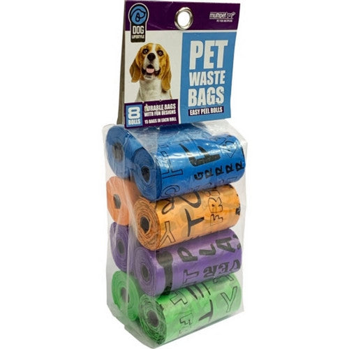 Multipet, Multipet Word Print Waste Bags, 8 Pack