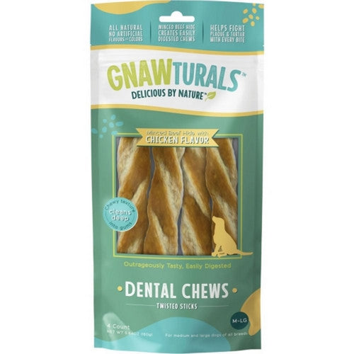 Gnawturals Dental Chews Twisted Stick Large/4 Count,CHICKEN by Gnawturals