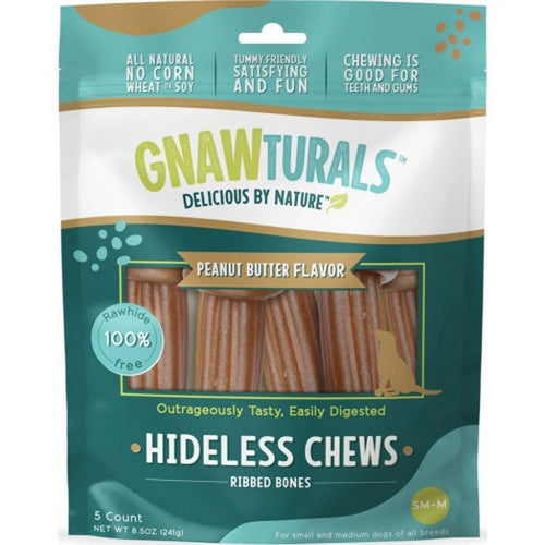Gnawturals Hideless Chews Ribbed Bone Medium/5 Count,PEANUT BUTTER by Gnawturals