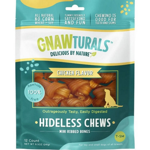 Gnawturals Hideless Chews Ribbed Bone Mini-12 Count,CHICKEN by Gnawturals