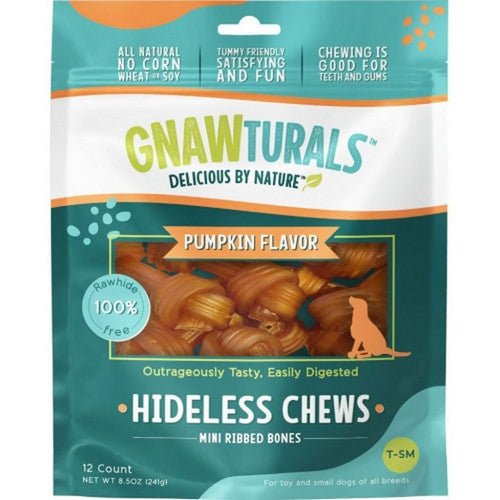 Gnawturals Hideless Chews Ribbed Bone Mini-12 Count,PUMPKIN by Gnawturals