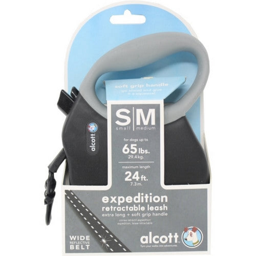 Bamboo Groom, Alcott Expedition Retractable Belt Leash, SM/MD-24 Feet,Black