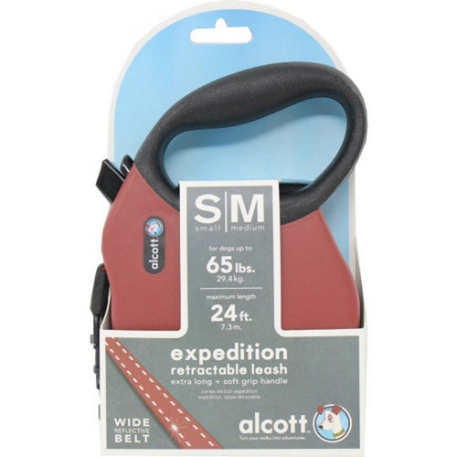 Alcott Expedition Retractable Belt Leash SM/MD-24 Feet,Red by Bamboo Groom