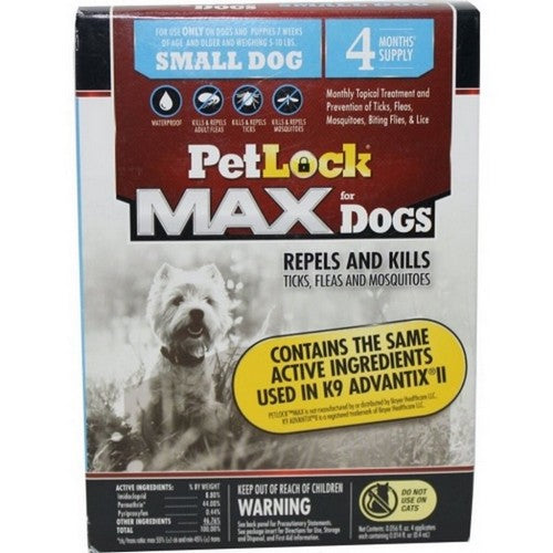 Petlock Max Flea & Tick Control For Dogs 5-10 Lbs / 4 Pack by Petlock Max