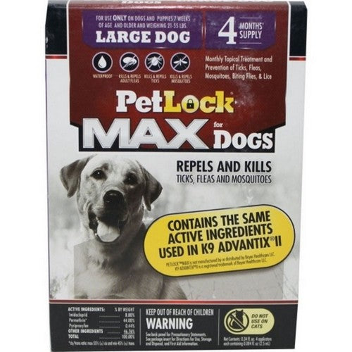 Petlock Max Flea & Tick Control For Dogs 21-55 Lbs / 4 Pack by Petlock Max