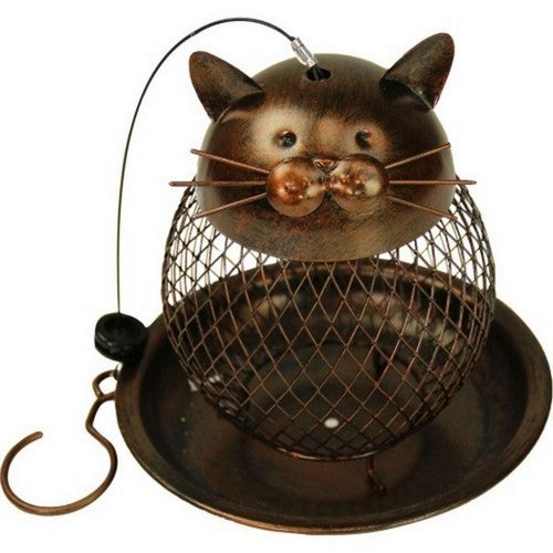 Cat Perching Metal Bird Feeder 2 CAKE CAP,Brown by Heath