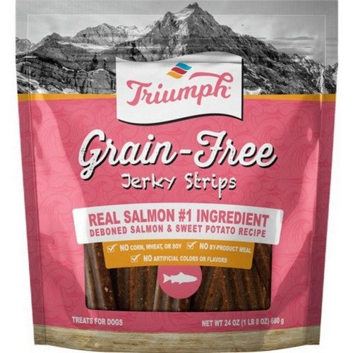 Buttons And Bows, Triumph Grain Free Jerky Dog Treats, 24 Oz, Salmon/Sweet Po