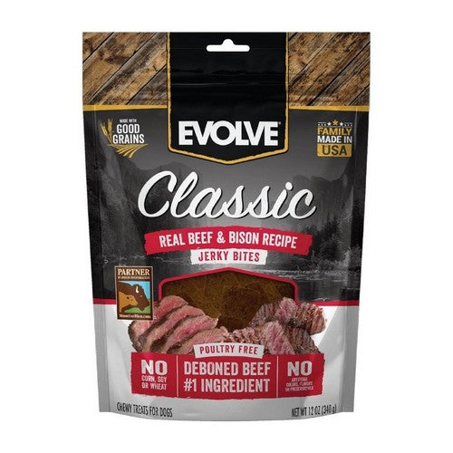 Buttons And Bows, Evolve Classic Jerky Bites Beef Bison, 12 Oz