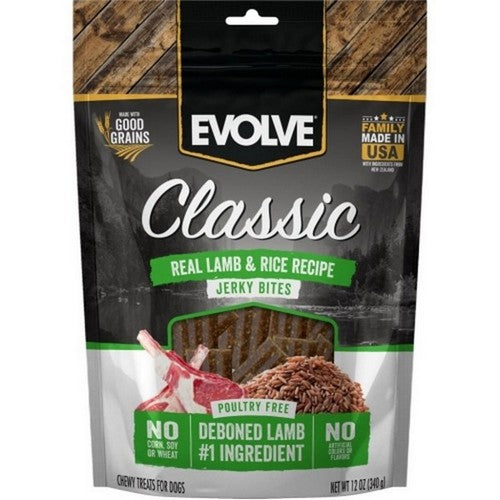 Buttons And Bows, Evolve Classic Jerky Bites Beef Bison, 12 Oz, Lamb/Rice
