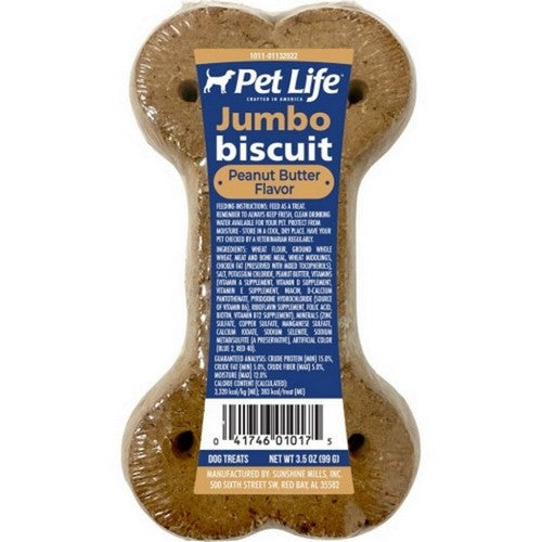 Buttons And Bows, Pet Life Super Single Jumbo Biscuit, 3.5 Oz, Peanut Butter (Case Of 20)