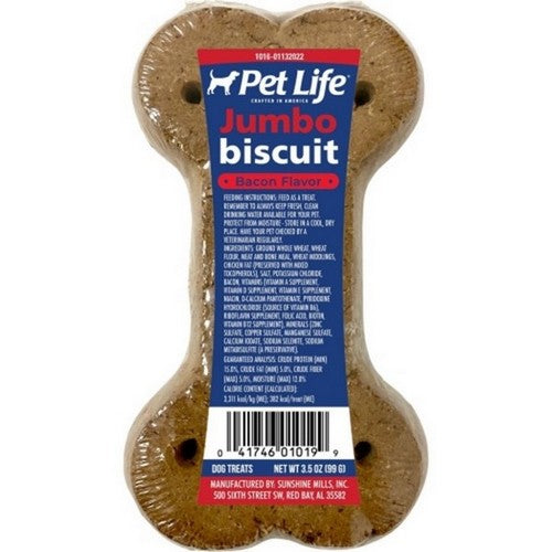Buttons And Bows, Pet Life Super Single Jumbo Biscuit, 3.5 Oz, Bacon (Case Of 20)