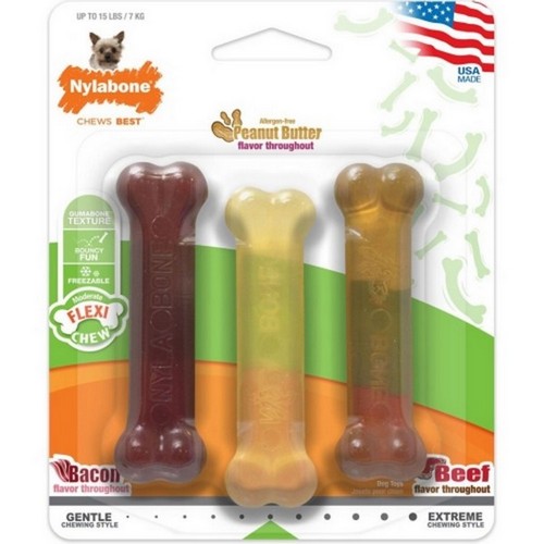 Nylabone Moderate Chew Variety Pack 3 Pack, Petite / Peanut Butter/Bacon/Beef by C&S