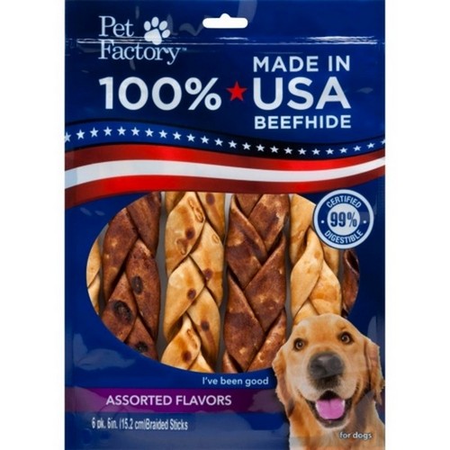 100% Made In Usa Beefhide Braids 6 IN-6 Pack,Assorted by Pet Factory