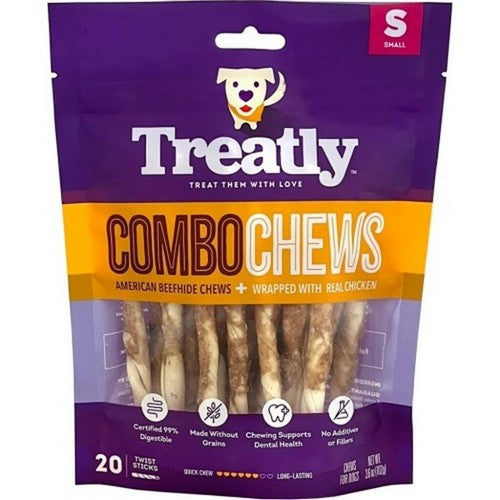 Treatly, Treatly Beefhide Combo Chews Chip Rolls W/Meat Wra, Small-20 Pack,Chicken