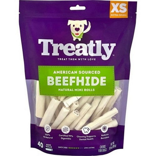 Treatly American Beefhide Mini Rolls 3 IN-40 Pack,Natural by Treatly