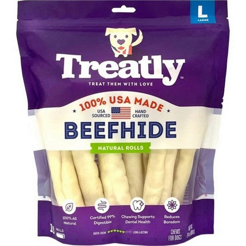 Treatly, Treatly 100% Usa Beefhide Rolls, 8 IN-10 Pack,Natural