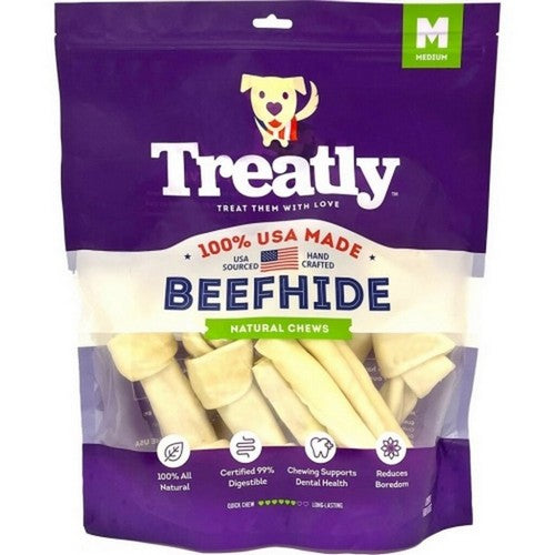 Treatly, Treatly 100% Usa Beefhide Bones & Rolls, Medium-10 Pack,Natural