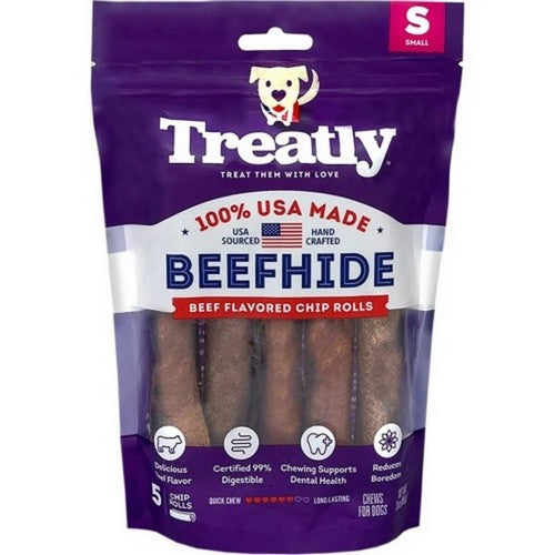 Treatly, Treatly 100% Usa Beefhide Chip Rolls, 5 IN-5 Pack,Beef
