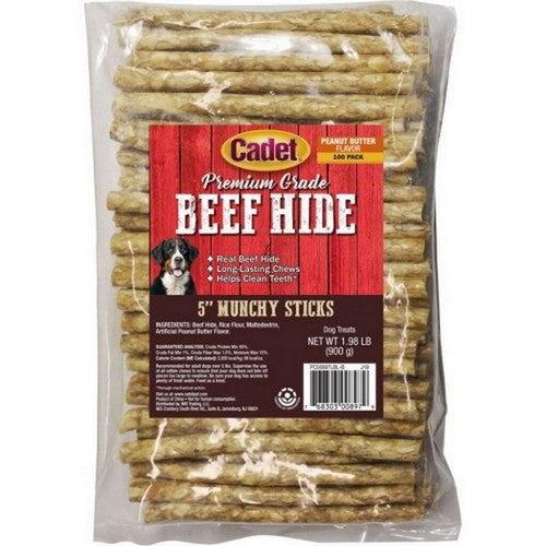 Cadet Gourmet Munchy Rawhide Sticks 5 IN-100 Pack,Peanut Butter by C&S