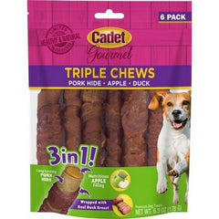 Cadet Gourmet Triple Chews 6 Pack,Pork Hide/Apple by C&S