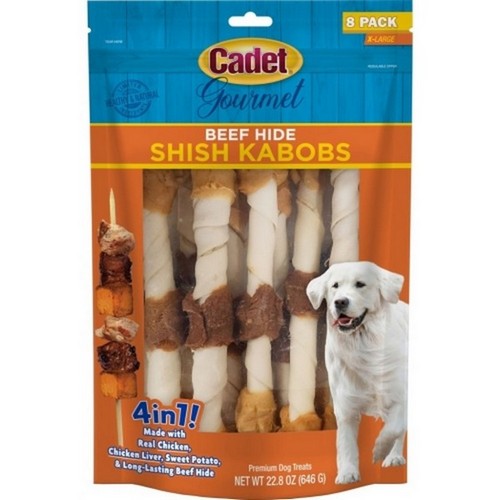 Cadet Gourmet Beef Hide Shish Kabobs 4 In 1 XL /  8 Pack,Chicken/Liver/S by C&S