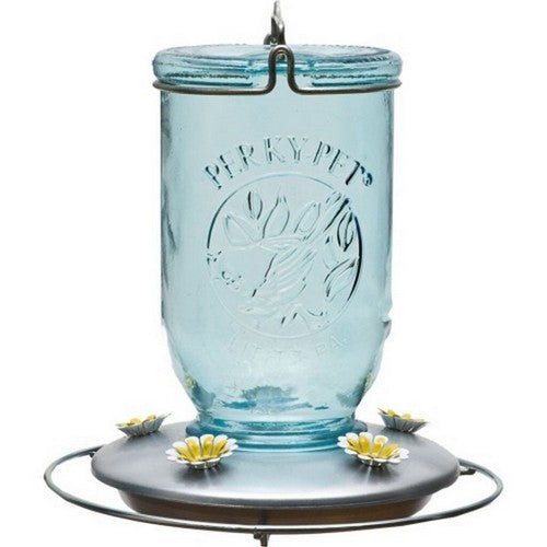 Perky-Pet, Mason Jar Glass Hummingbird Feeder, 32 Oz CAP, Blue
