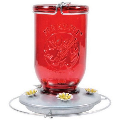 Perky-Pet, Mason Jar Glass Hummingbird Feeder, 32 Oz CAP, Red