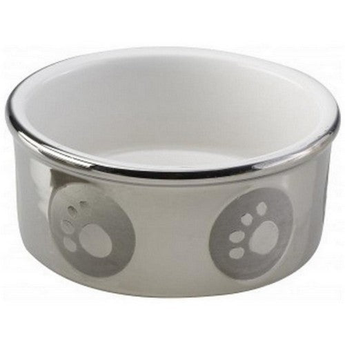 Pup Ice, Spot Paw Print Titanium Dog Dish, 5 Inches, Silver