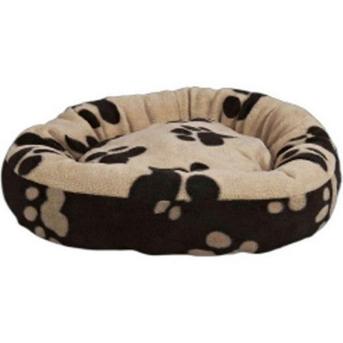 Pup Ice, Sleep Zone Allover Paws Round Bed, 20 Inches, Brown