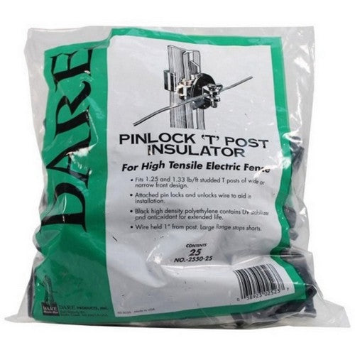 Dare, Dare Pinlock Insulator For T-Posts, 25 Pack,Black