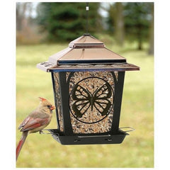 Hopper Style Wild Bird Feeder W/Butterfly Design 3 LB CAP,Bronze by Audubon