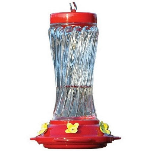 Swirl Glass Hummingbird Feeder 16 Oz CAP, Red/Clear by Audubon