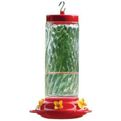 Swirl Glass Hummingbird Feeder 30 Oz, Red/Clear by Audubon