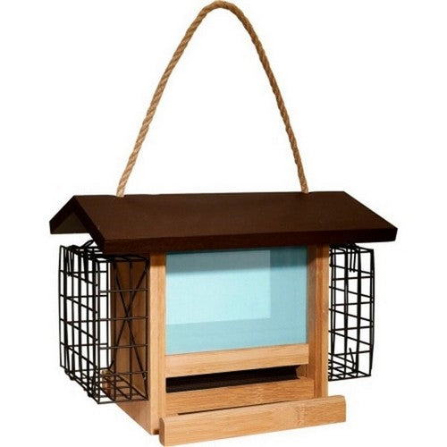 Audubon, Ultimate Renewable Bamboo Ranch Feeder W/Suet, 2.5 LB CAP,Tan/Brown