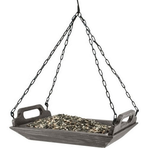 Modern Farmhouse Wood Barn Trough Platform Feeder 1.6 Oz CAP, Gray by Audubon