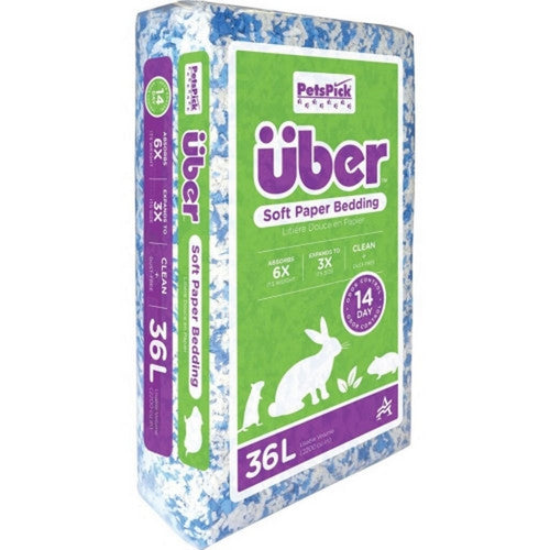 Uber, Uber Soft Paper Pet Bedding, 36 L,Blue/White
