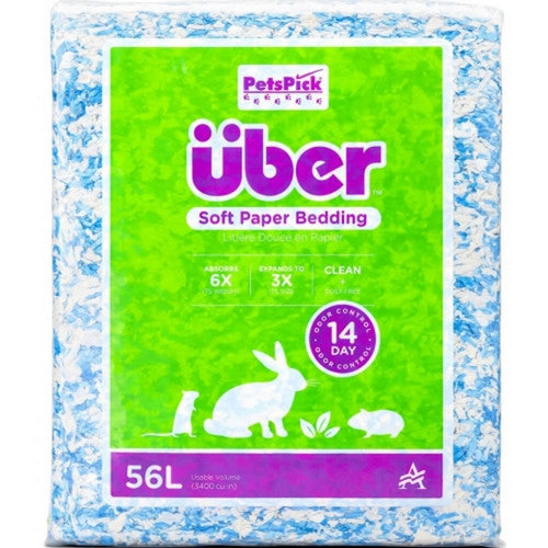 Uber, Uber Soft Paper Pet Bedding, 56 L,Blue/White