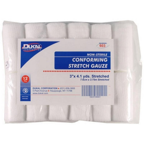 Dukal, Non-Sterile Conforming Stretch Gauze, 3 IN X 4.1 YD,White