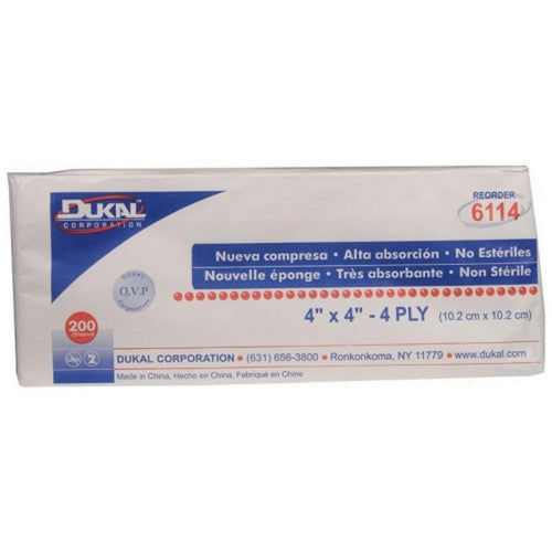 Dukal, Non-Sterile New Sponge, 4 X 4 Inches, White