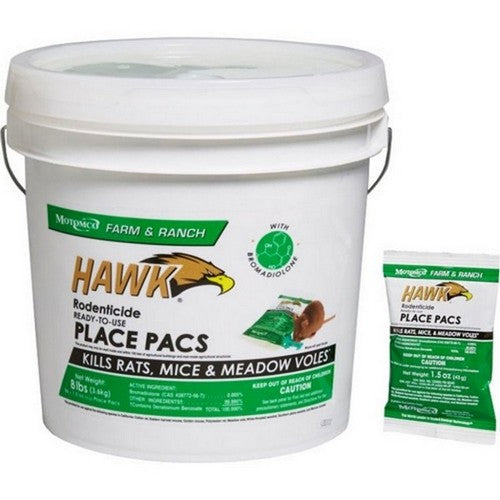 Hawk, Hawk Rodenticide Rtu Pelleted Place Pacs Pail, 1.5 Oz / 86 Count