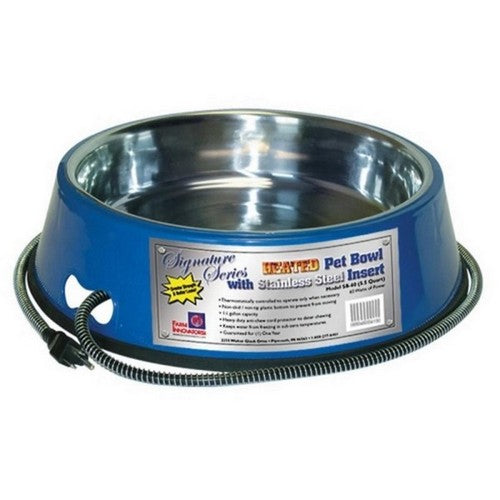 Stainless Steel Heated Pet Bowl Round 5.5 QT-60 Watt,Blue by Farm Innovators