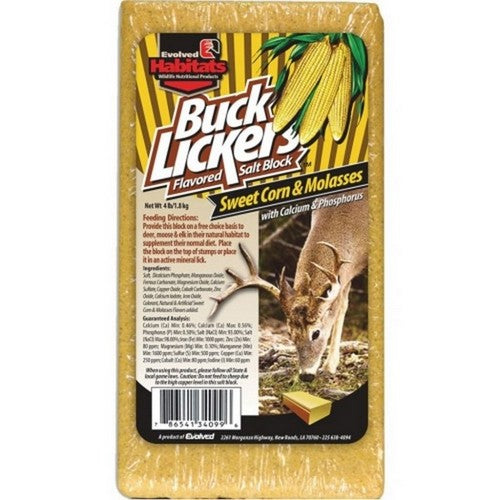 Evolved, Evolved Buck Lickers Flavored Salt Block, 4 Lbs,Molasses/Corn