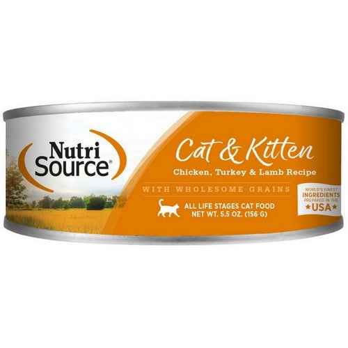 NutriSource, NutriSource Cat & Kitten All Life Stages Canned Cat Food Chicken, Turkey & Lamb, 12 Each / 5.5 Oz
